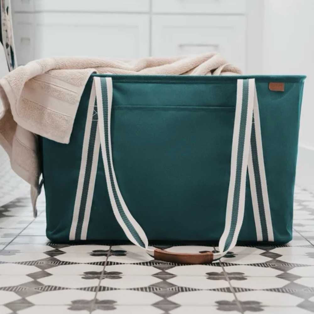 Teal Tote Bag with Striped Handles - Picture 2 of 6